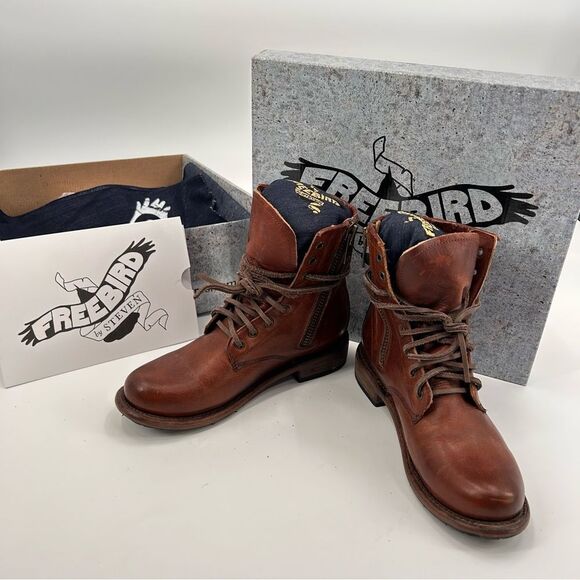 NIB Freebird by Steven Manchester lace up zipper brown boots size 9 - Picture 1 of 12